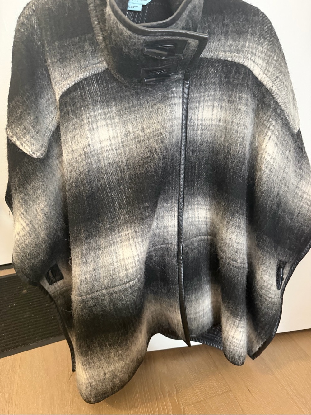 Guess by Marciano Black and Gray Ombre Wool-Blend Cape Coat